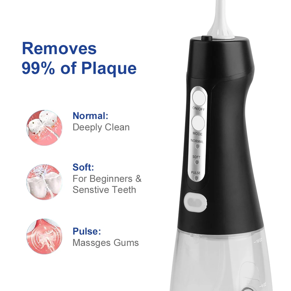Мощный водный Флоссер: 4 режима, бережно прилегает к деснам, удаляет зубной налет и частицы пищи, водонепроницаемый, беспроводной Оральный ирригатор A