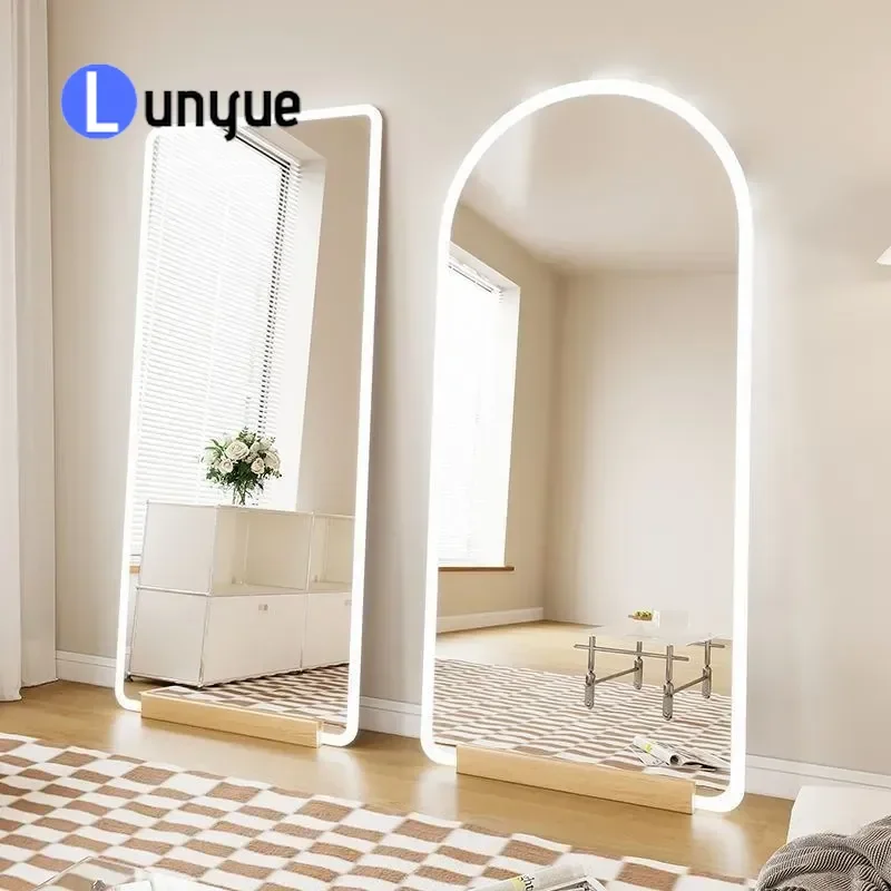 Full Body Mirror with LED Light Floor Standing Full Length Dressing Mirror for Bedroom Entrance Clothing Store Fitting Room
