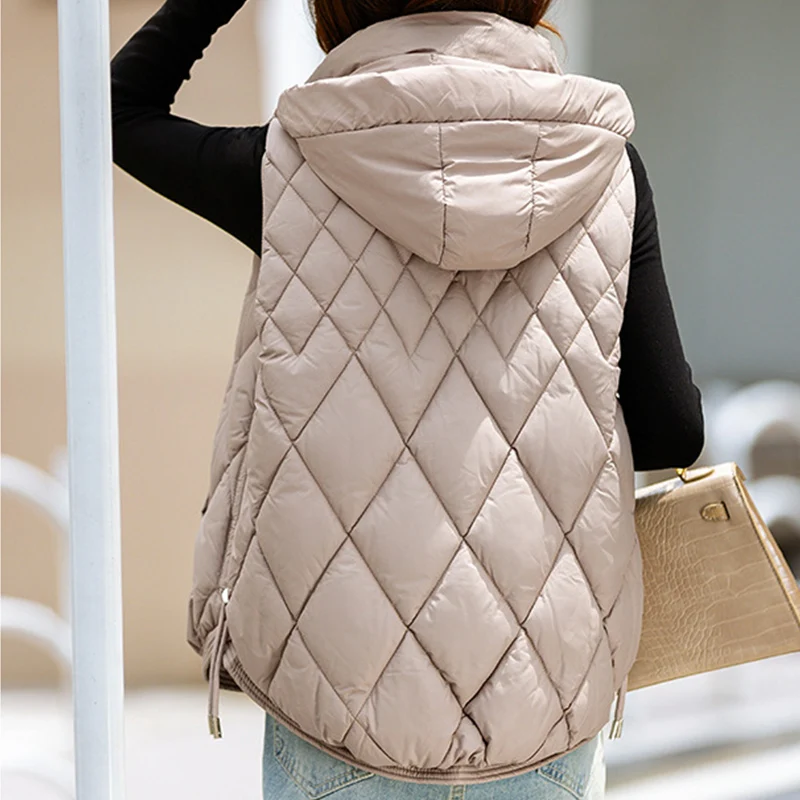 Tous les mathématiques col montant coton gilet femmes printemps automne Chic à capuche noir sans manches coton gilet femme fermeture éclair dessus chaud Mujer