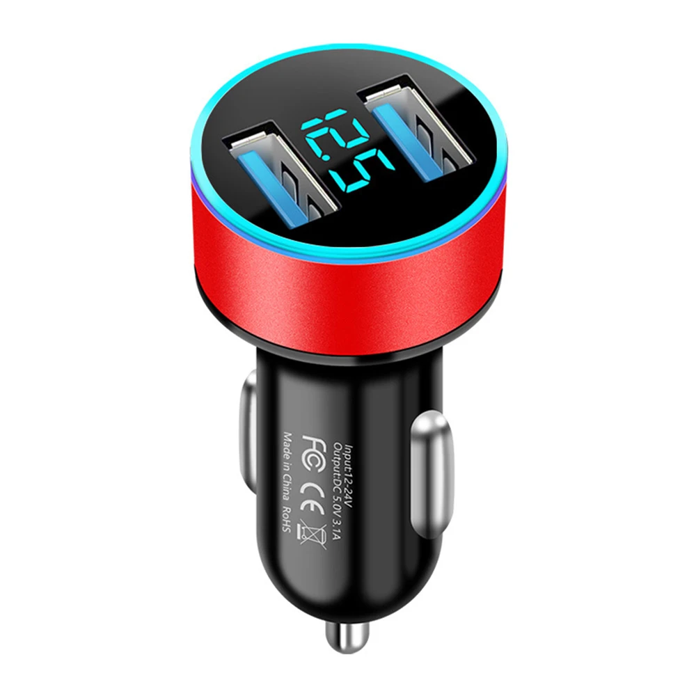 المزدوج USB شاحن سيارة محول سيارة ولاعة السجائر LED الفولتميتر لجميع أنواع شاحن الهاتف المحمول الذكية المزدوج USB شحن سريع