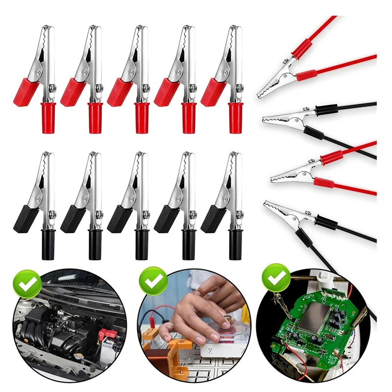 ABNO-10Pcs الأحمر والأسود التمساح كليبستيرمينال اختبار المشابك المعدنية الصغيرة الكهربائية المشابك لبطارية اختبار السيارة الكهربائية