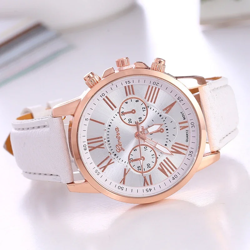 Women 6/1Pcs Quartz Watch Set Roman Dial Leather Strap Multi Color Ladies Dress Wristwatch Relojes Mujer Excluding Box