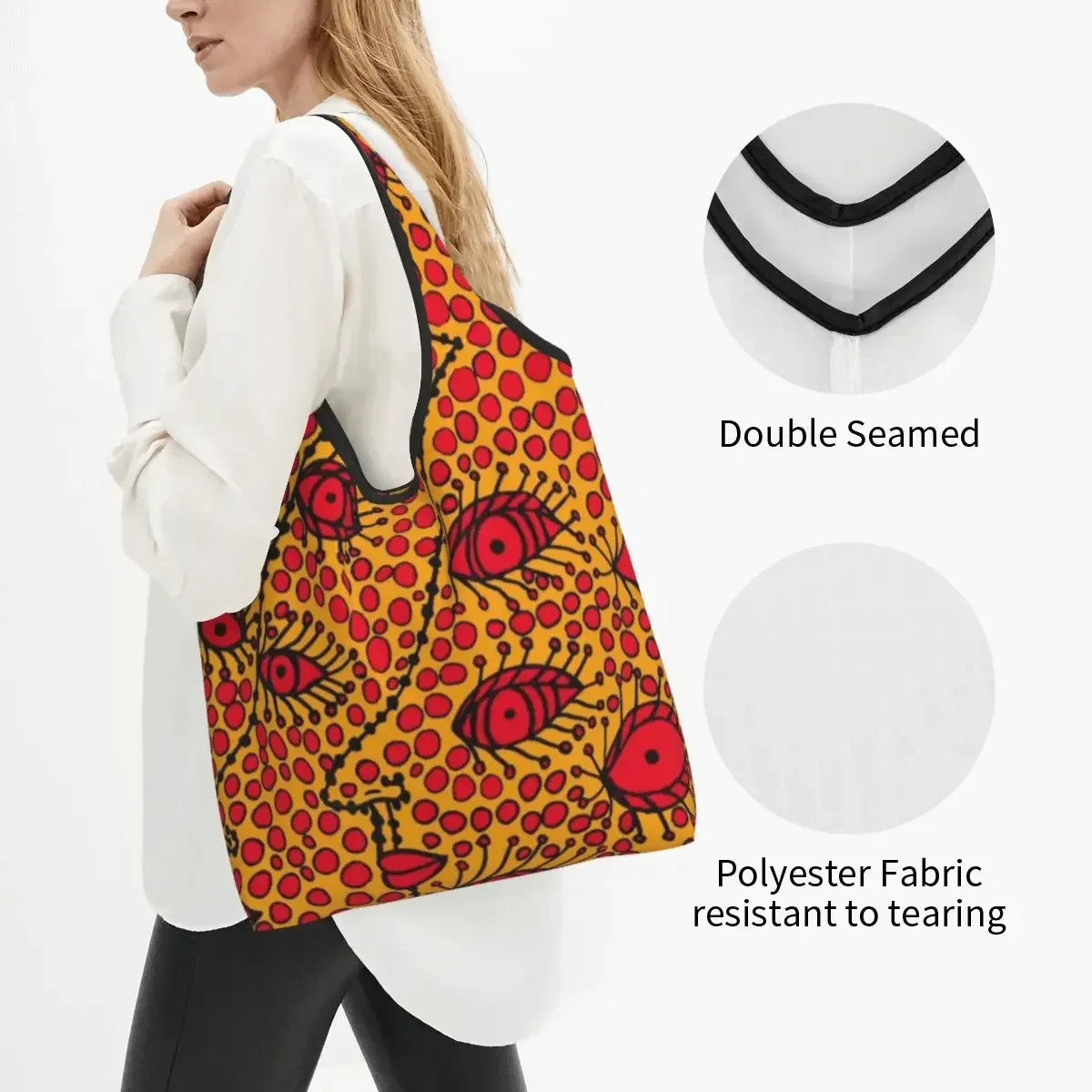 Reusable Yayoi Kusama Eye The Soul Grocery Bag Foldable Machine Washable Mystery Shopping Bags Large Eco Storage Bag Lightweight