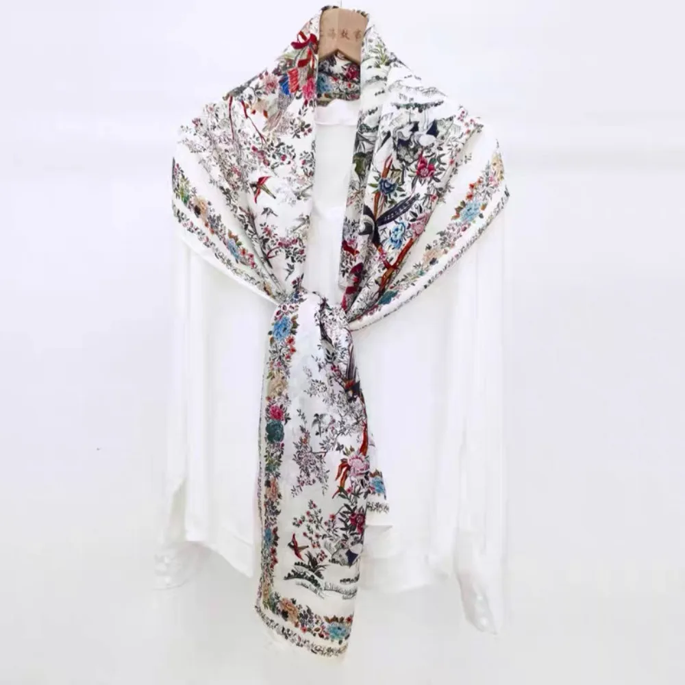 

Elegant Flower Silk Scarf Shawls Soft Sunscreen Satin Neck Scarves Thin Large Beach Hijab Bride/Bridesmaid