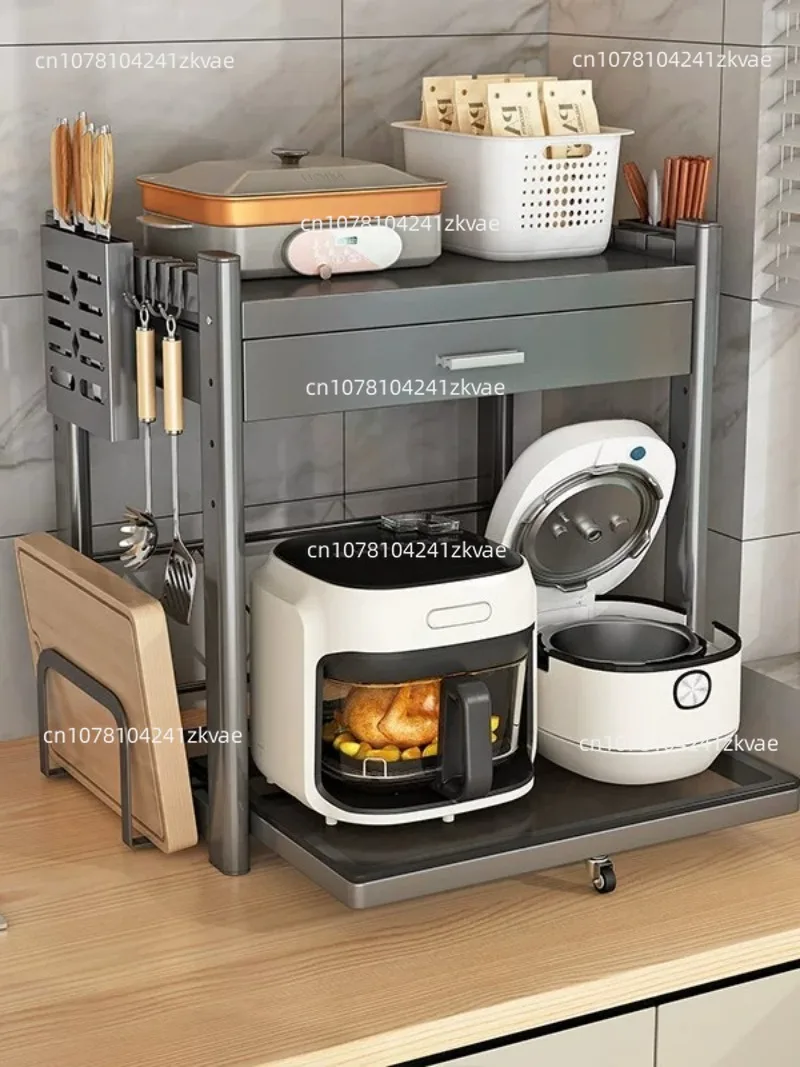 Kitchen Microwave Oven Shelf Countertop Multifunctional Oven Rice Cooker Storage Rack Multi-layer Pull-out with Drawer Rack