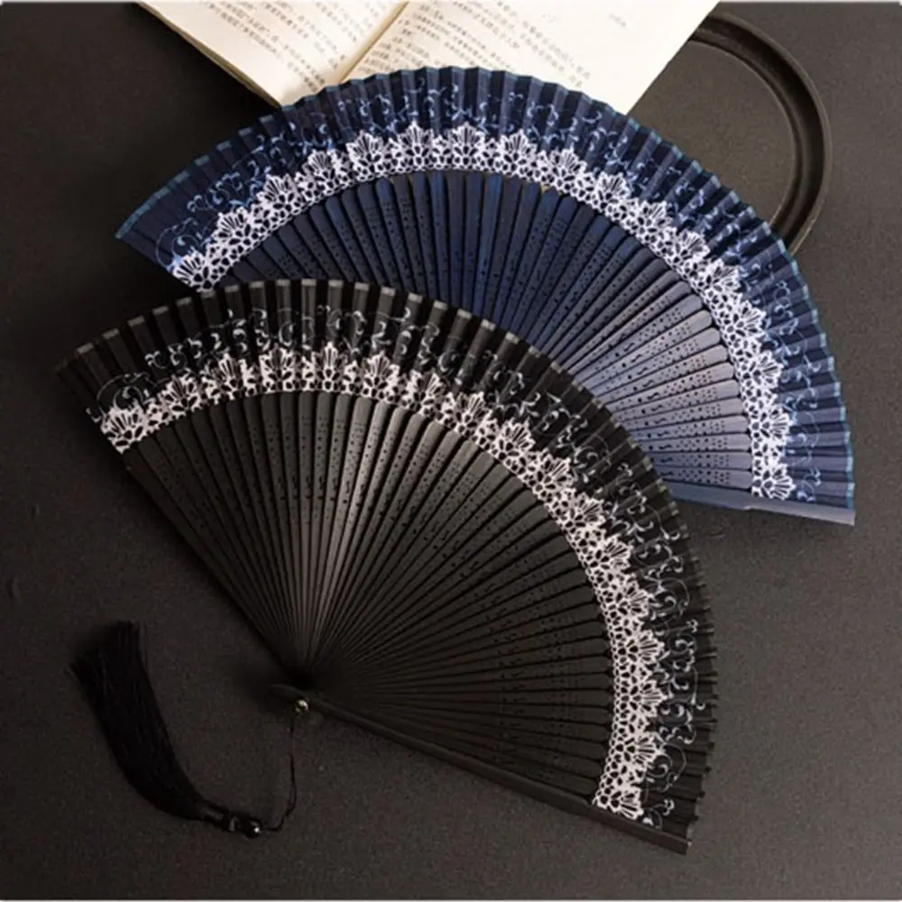 Chinese Style Folding Folding Fan Change Color with Tassel Dance Fan Silk Cloth Bamboo Summer