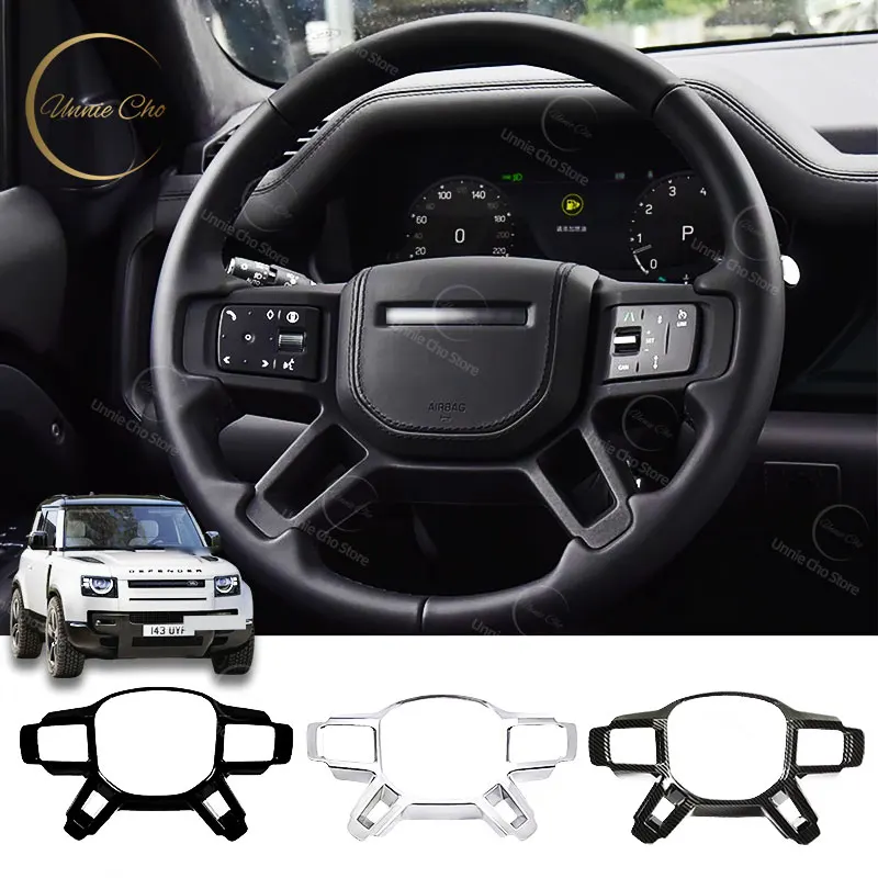 

Для новой модификации Defender, аксессуары для интерьера для Land Rover Defender, отделка рулевого колеса, черный ABS, украшение из углеродного волокна