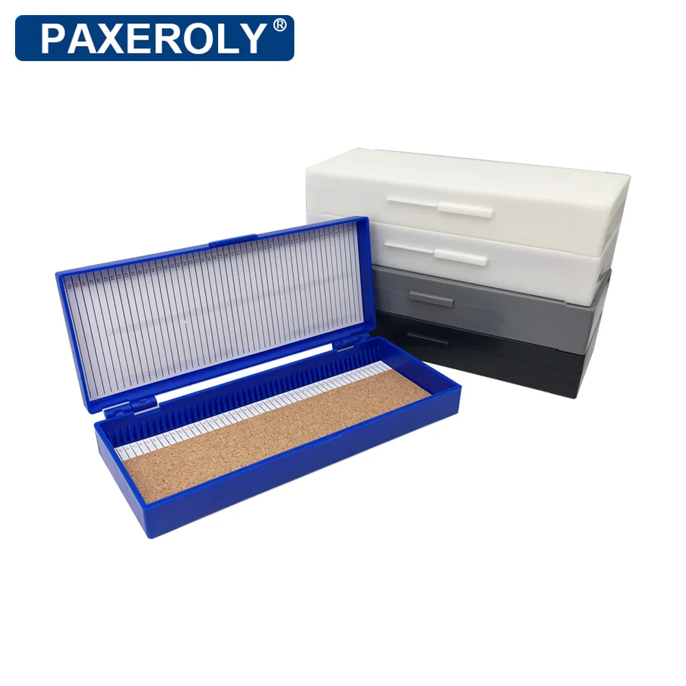 Microscope Slides Box 50 Places Slide Case Wood Pad Plastic Storage Box for Microscope Specimen Glass Slides 50 Pieces