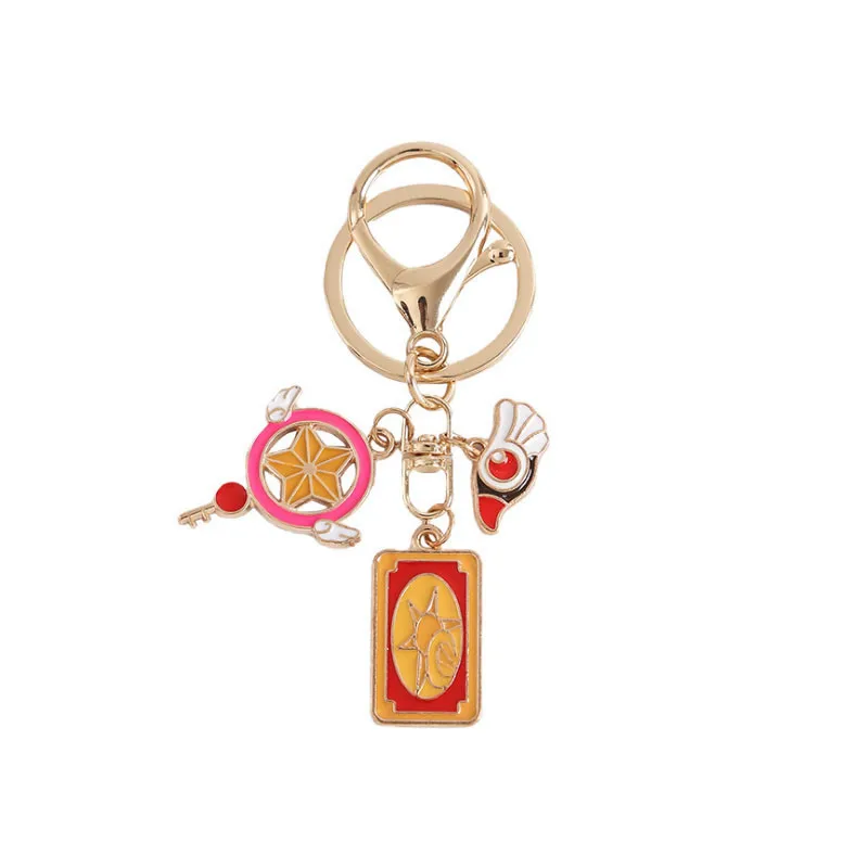 Anime Card Captor Sakura Keychain Star Moon Luna Cat Keyring  Jewelry Trinkets Car Bags Keyholder Cartoon Key Chains Gift