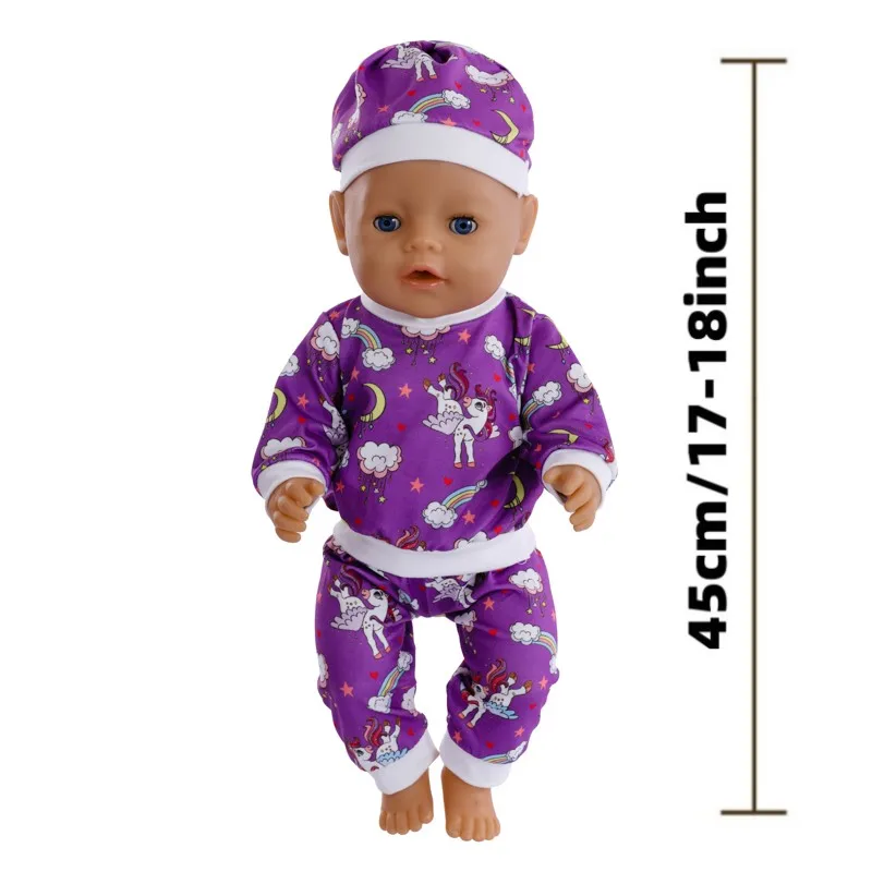 Cute Doll Jumpsuit Set, Roupas de boneca, 17-18 Polegada, 43cm, Baby Birth Doll, Holiday Gift, Christmas Gift