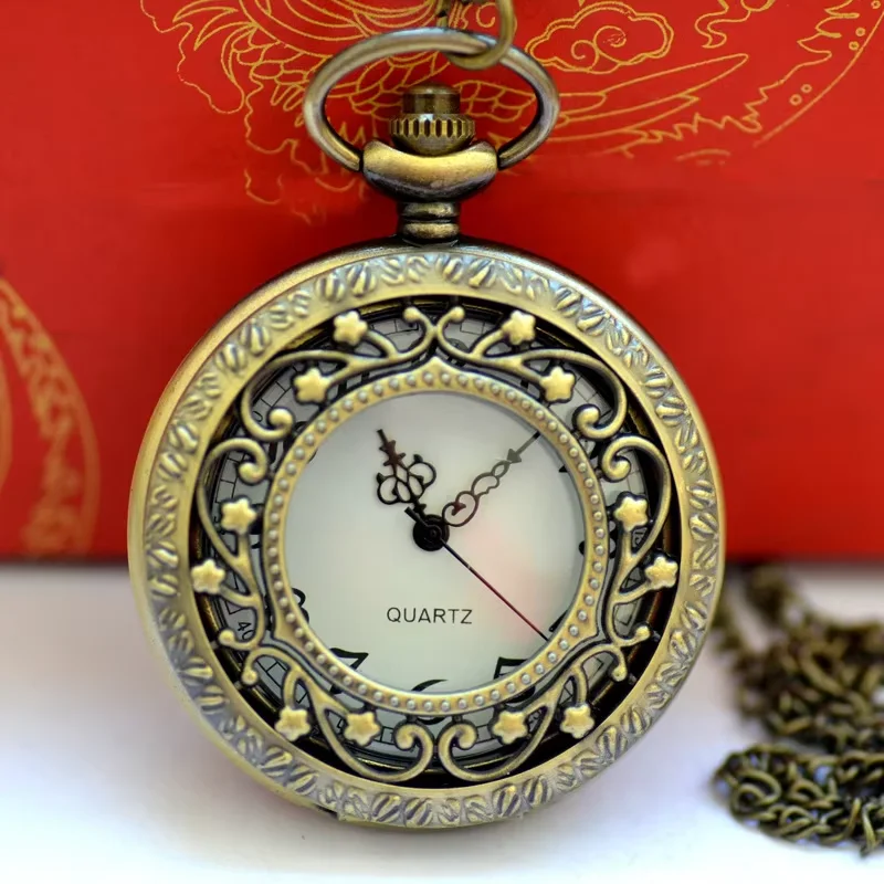 

Manufacturers wholesale new wave flower quartz pocket watch Fashion fashion hollow flower pocket watch 8181