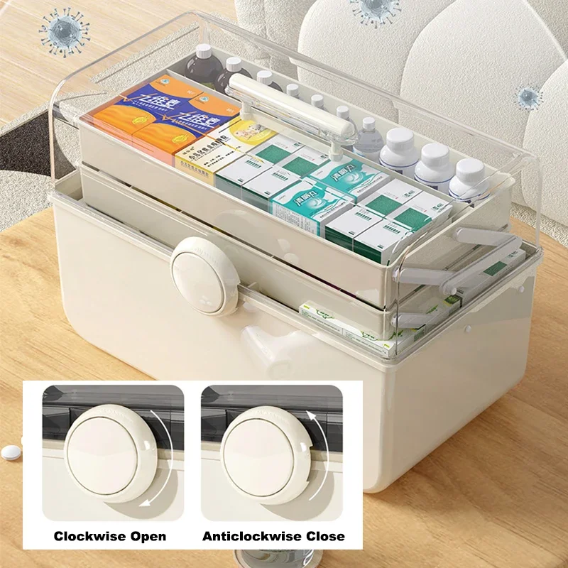 Family Medicine Pills Box Storage Container 3 Layers Big Pill Organizer Box First Aid Kit Large Capacity Pill Cases Health Care