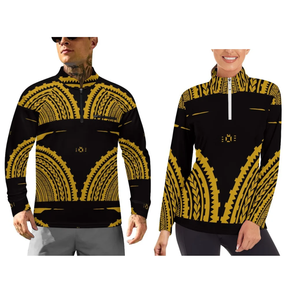 Polynesian Long-Sleeved Sportswear For Men And Women With Zipper Design And Customizable Patterns