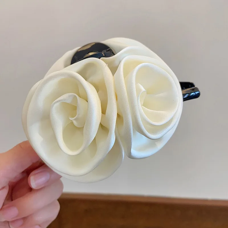 Hair Claw Handmade Fabric Stereoscopic Flowers Grab Hair Clip Sweet Shark Clip Rose Flower Hair Accessories for Women 