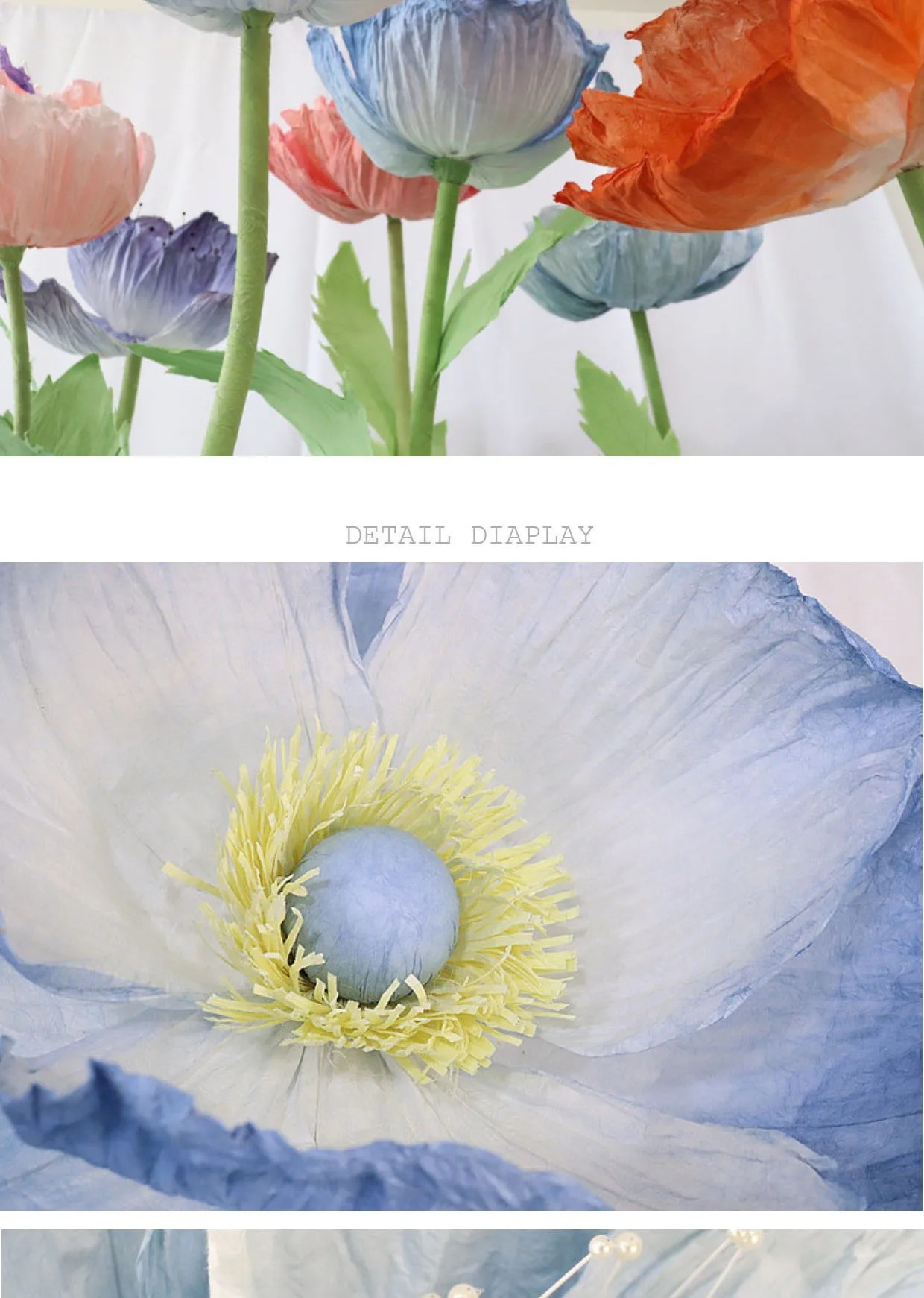 Große Mohnblumen aus Papier für Hochzeitsdekoration, Wegweiser, Mohnblumenständer, Geburtstagsparty-Hintergrund, Dekoration, Ornamente, Bühnen- und Schaufenstergestaltung – Detail 5
