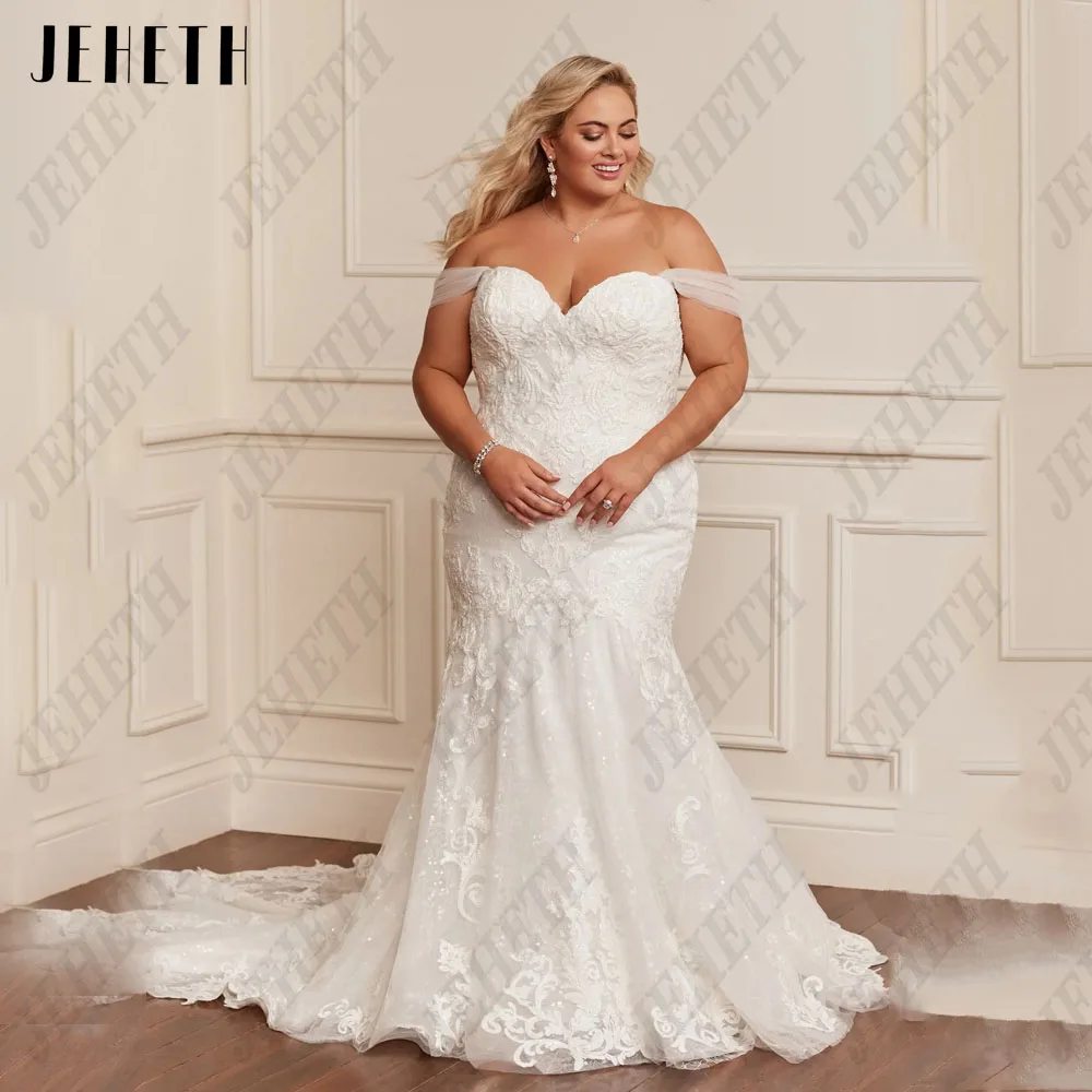 JEHETH Exquisite Off Shoulder Wedding Dresses For Woman Plus Size Sweetheart Mermaid Bride Gowns Applqiue vestidos de novia