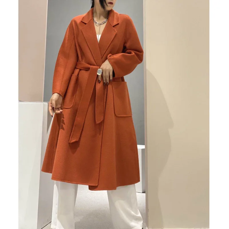 LANMREM Popular 2024 High End Water Ripple Double-sided Wool Coat Women Long Bathrobe Style Autumn Winter Coat For Female 2A462