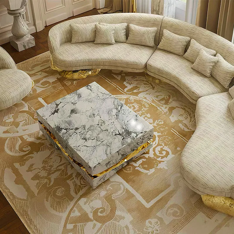 

Portuguese art villa marble coffee table living room personality creative light luxury stainless steel coffee table modern