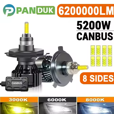 PANDUK H7 LED 6200000LM 5200W 360 H4 H1 H3 8 Side HB3 HB4 9012 Led H8 H9 H11 9005 9006 Car Headlight Bulbs Auto Fog Lamps 6000K