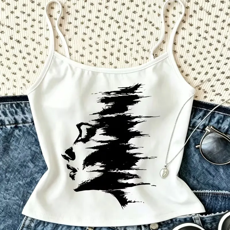 Women Spaghetti Strap Camisole Pastel Rainbow Heart Star Graphic Tank Top Cute Y2K Hand Drawn Print Summer Daily Casual Tops