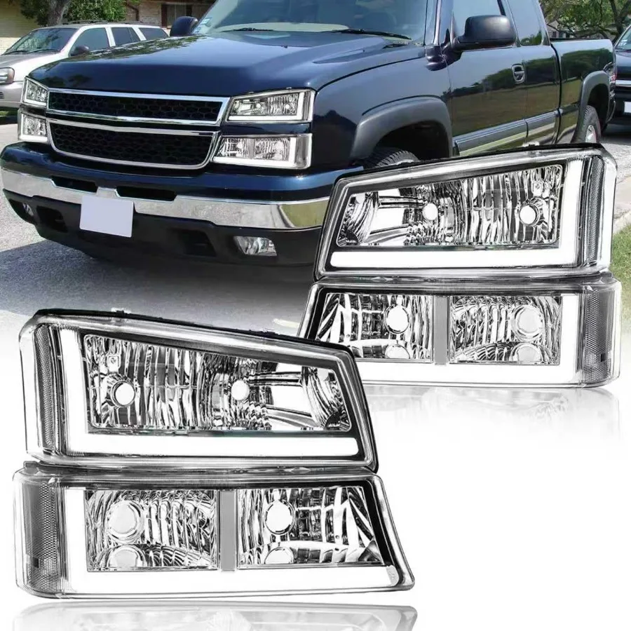 

LED DRL Headlight Compatible with 2003-2006 Chevy Silverado/ 2003-2006 Avalanche 1500 2500, without Factory Cladding Models Head