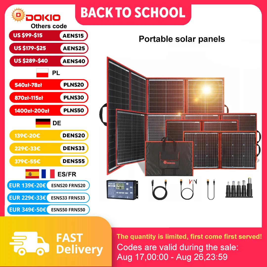 Dokio Monocrystalline Flexible Faltbare photovoltaic Panel Reise & cell Telefon & camping 18V 80w 100w 150w 200w 300w Tragbare Hohe Efficience Solar board + 12V USB controller Kit