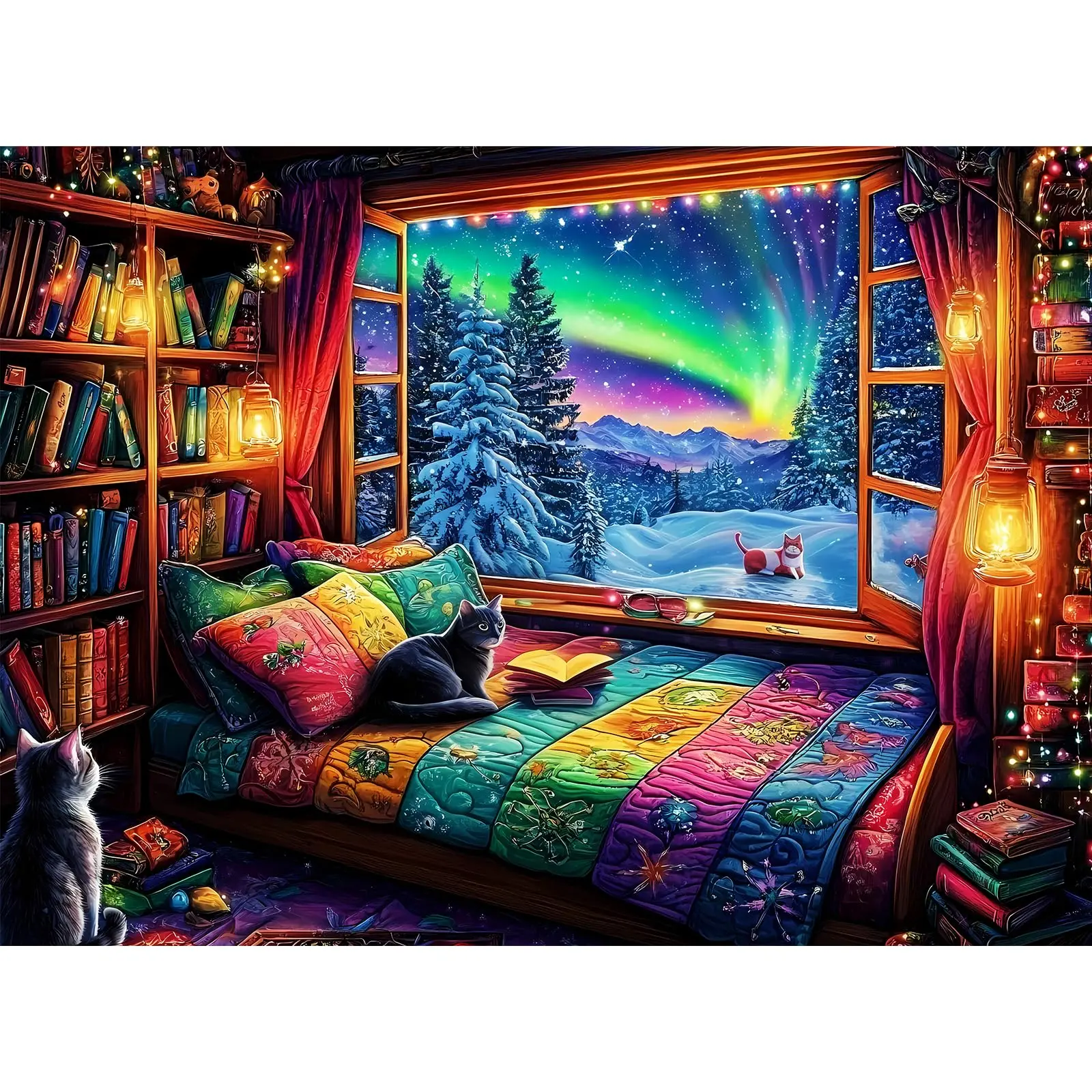 

150/300/500/1000 Pieces Puzzles for Adults Winter Aurora Cat Jigsaw Puzzles for kid Educational Toys Great Gift for Boys Girls
