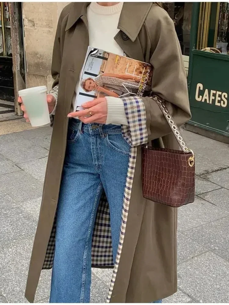 

Women Oversized Long Coat Autumn 2025 Classic Green Solid Single Breasted Overcoat Full Sleeve Loose Lapel Chic Female Outerwear