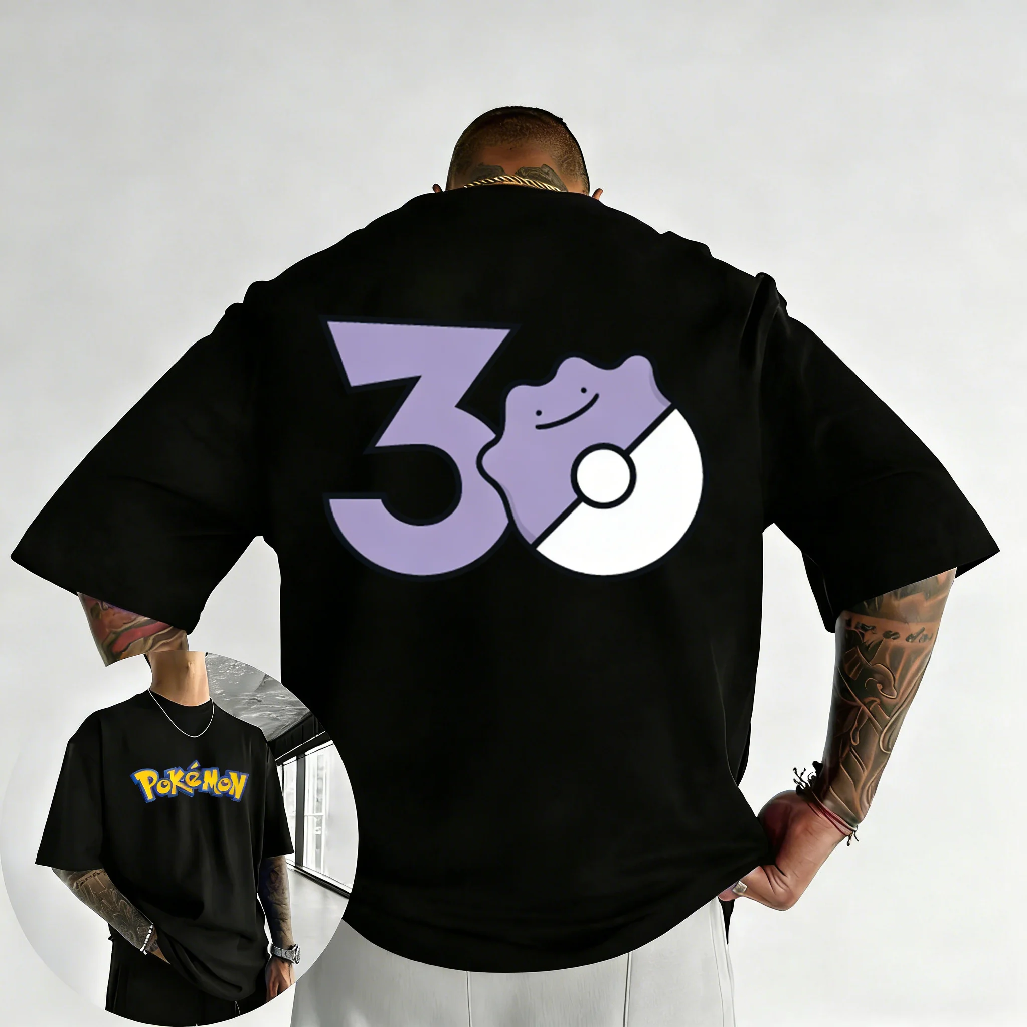 2026 Pokémon 30th Anniversary Ditto Printed T-shirt Summer New Men's and Women's Trendy Large Loose Casual Y2K Short Sleeve Top