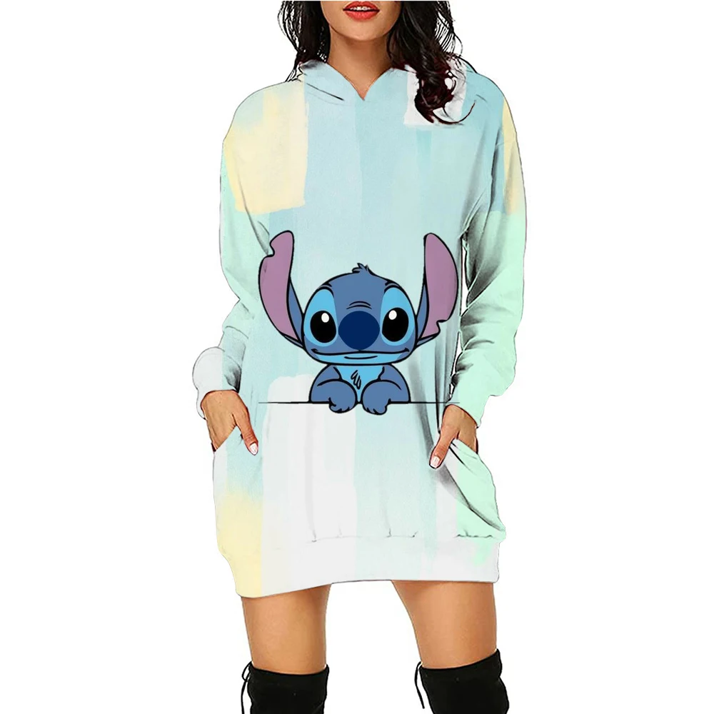 Gaun Mini gaun Hoodie Kawaii untuk wanita 2025 gaun Sweater seksi lengan panjang Disney baju wanita pakaian Prom Stitch elegan Y2k 3XL