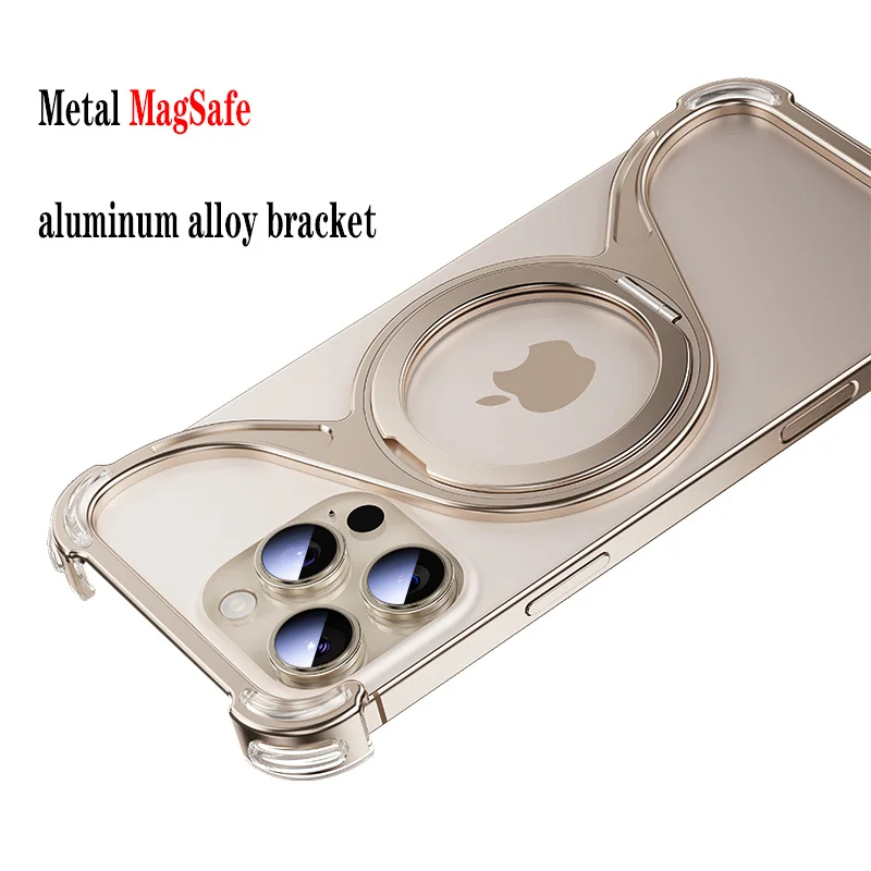 

Metal MagSafe Bracket Phone Case For iPhone 13 14 15 16 Pro Max Aluminum Alloy Borderless Protective Cover For iPhone 16 ProMax