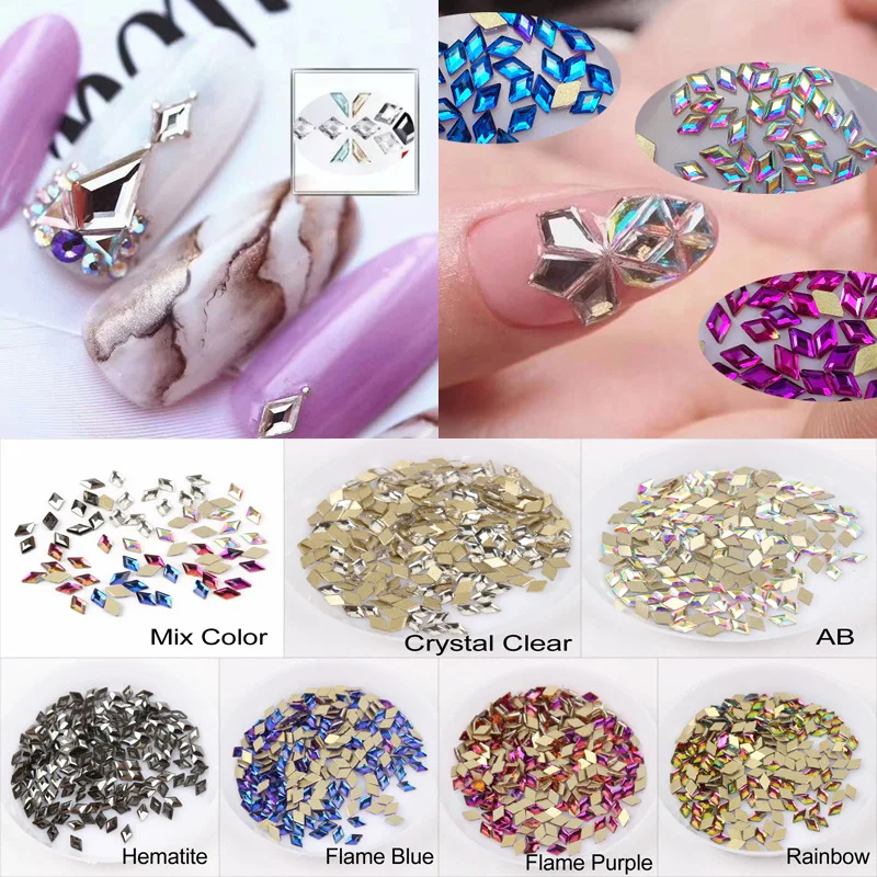 wholesale rhombus 3*5mm mini Flat Back Nail Rhinestone  Special Shaped Crystals Art Stones 3D Personalized Decoration