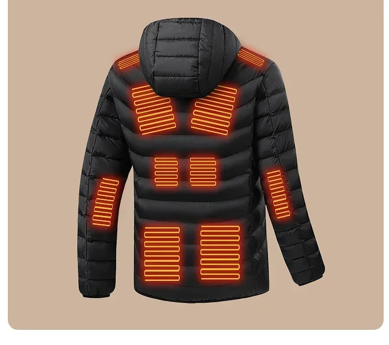 

2025 Winter New Men 15 Zone Intelligent Heating Hooded Cotton Jacket Versatile Dual Control Heating Electric Warm Coat