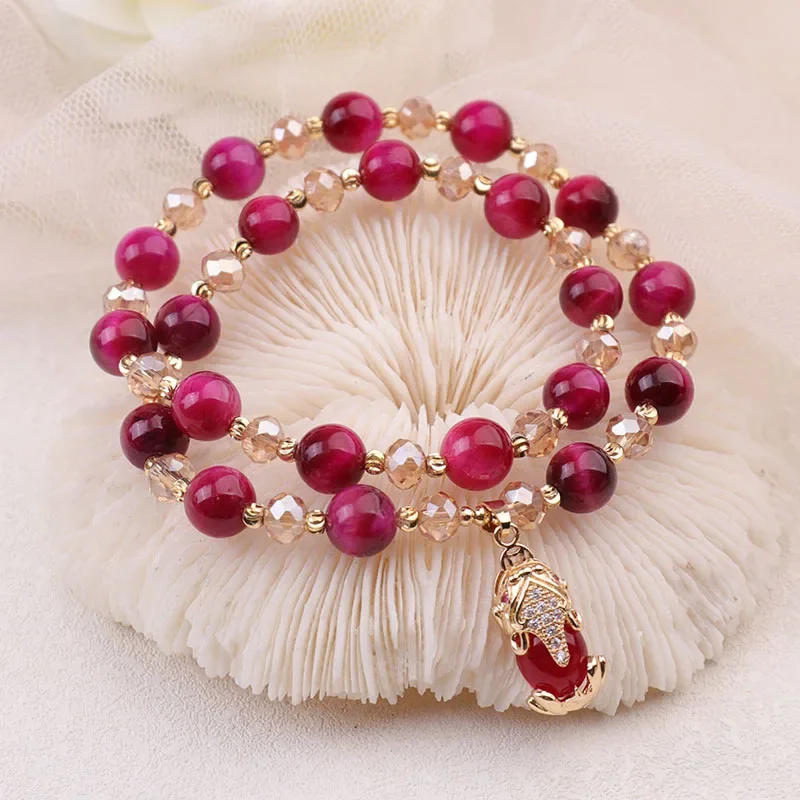 

Vintage Ethnic Style Double Layer Crystal Bracelet Green Tiger Eye Stone Beads Jewelry for Men And Women Hand Charm Accessory