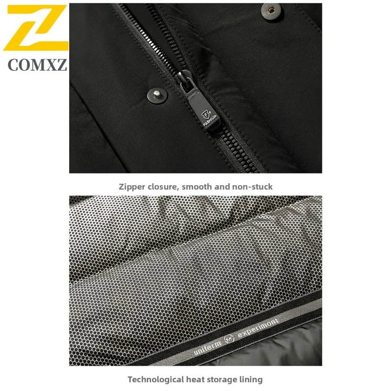 COMXZ Men Puffer Coat Classic Hooded Commuting Office Windproof  Parka Premium Solid Color Travel Comfortable Autumn Winter Coat