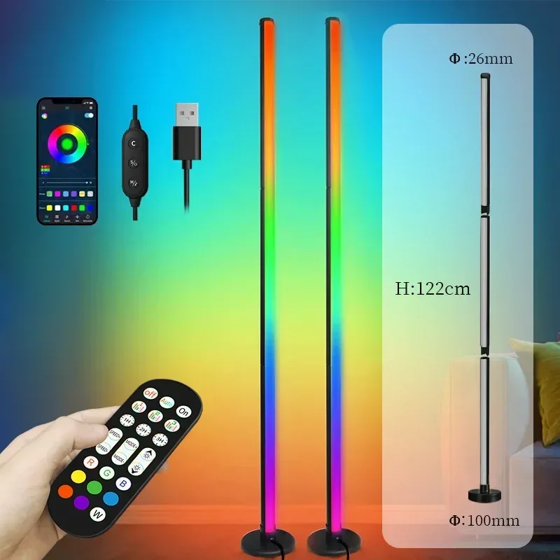 120cm RGB LED Floor Lamps Atmosphere Dimmable Corner Standing Lights Bedroom Mood Lighting Decorative Light Room Decoration