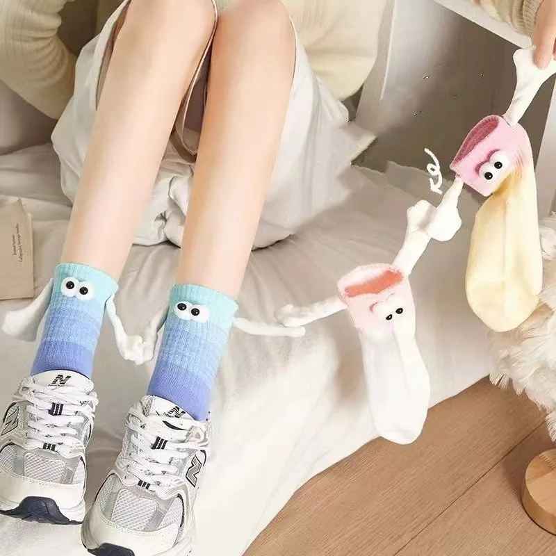 Gradient Cartoon Hand Socks Spring/summer Lovers High Elastic Sports Socks Funny Magnet Pull Men's And Women's Mid-tube Socks