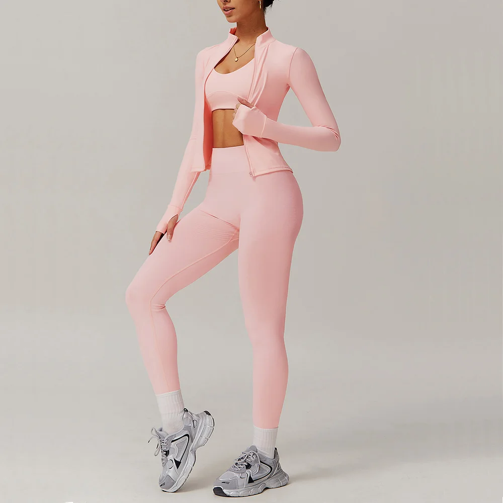 Yoga Suit 2PCS Sports Set Women Gym Set Women Tracksuit Running Workout Zipper Long Sleeve Shorts Yoga Clothing Athletic Wear image 2
