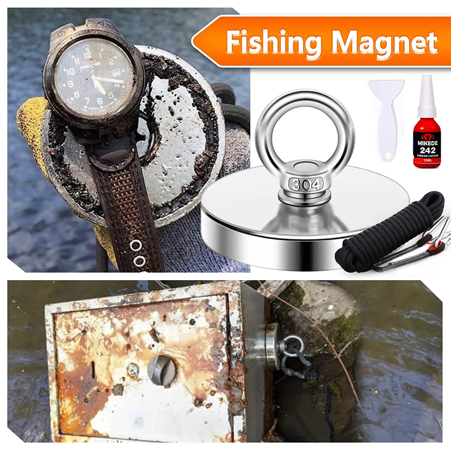 80-500kg Fishing Salvage Neodymium Magnet holder super powerful hole Circular ring  hook permanent deep sea  Pulling Mounting