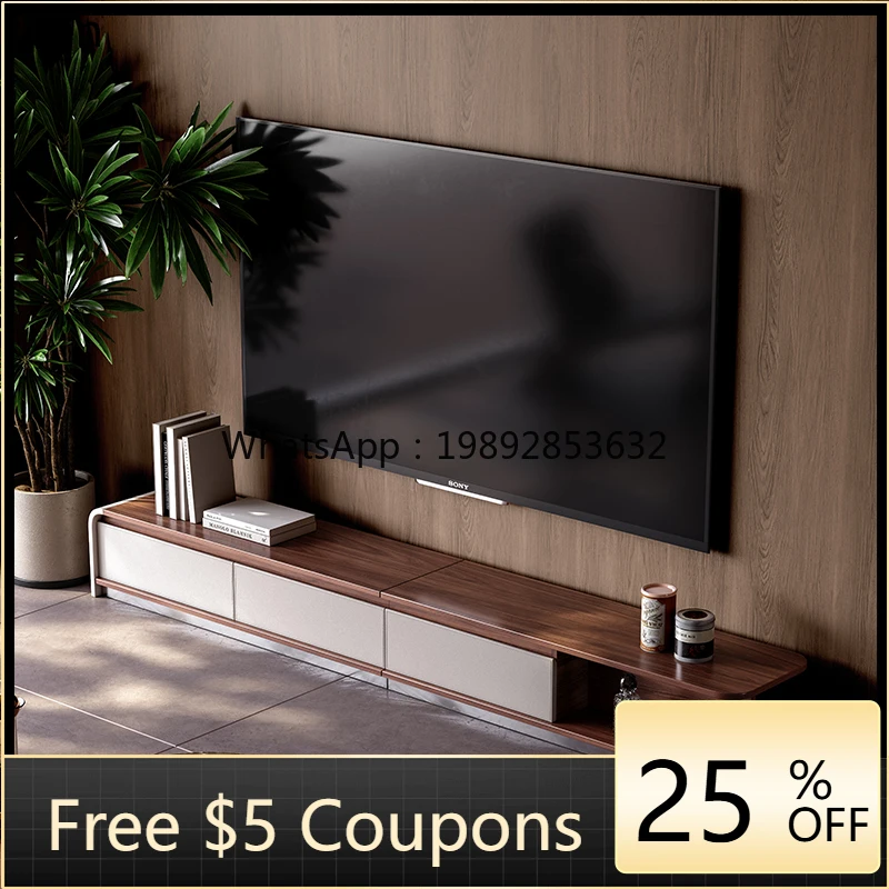 

retro style natural walnut pattern TV cabinet designer high-end living room solid wood saddle leather floor cabinet
