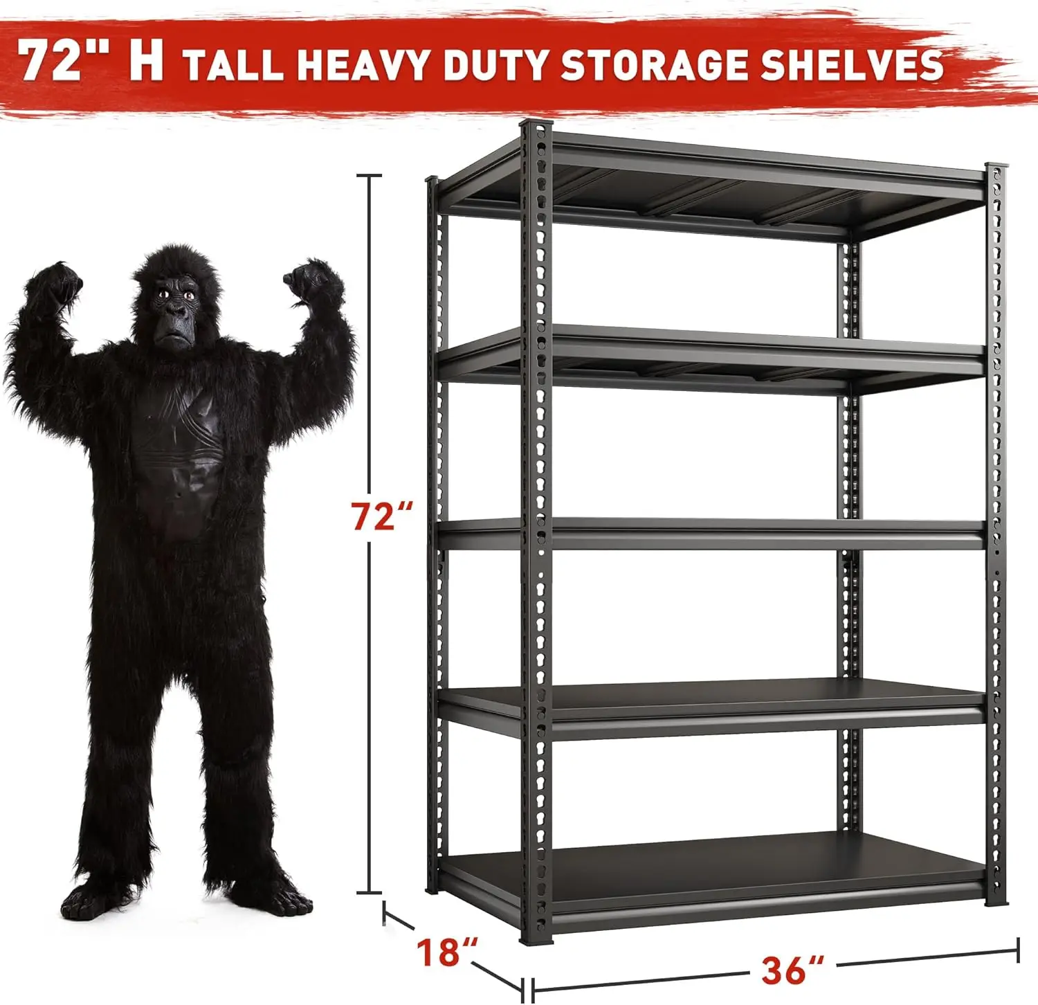 REIBII 72 "H ชั้นวางของโรงรถทนทานชั้นวางของโรงรถ Heavy Duty Shelving 5 ชั้นชั้นวางโรงรถปรับได้โหลด 2500 ปอนด์