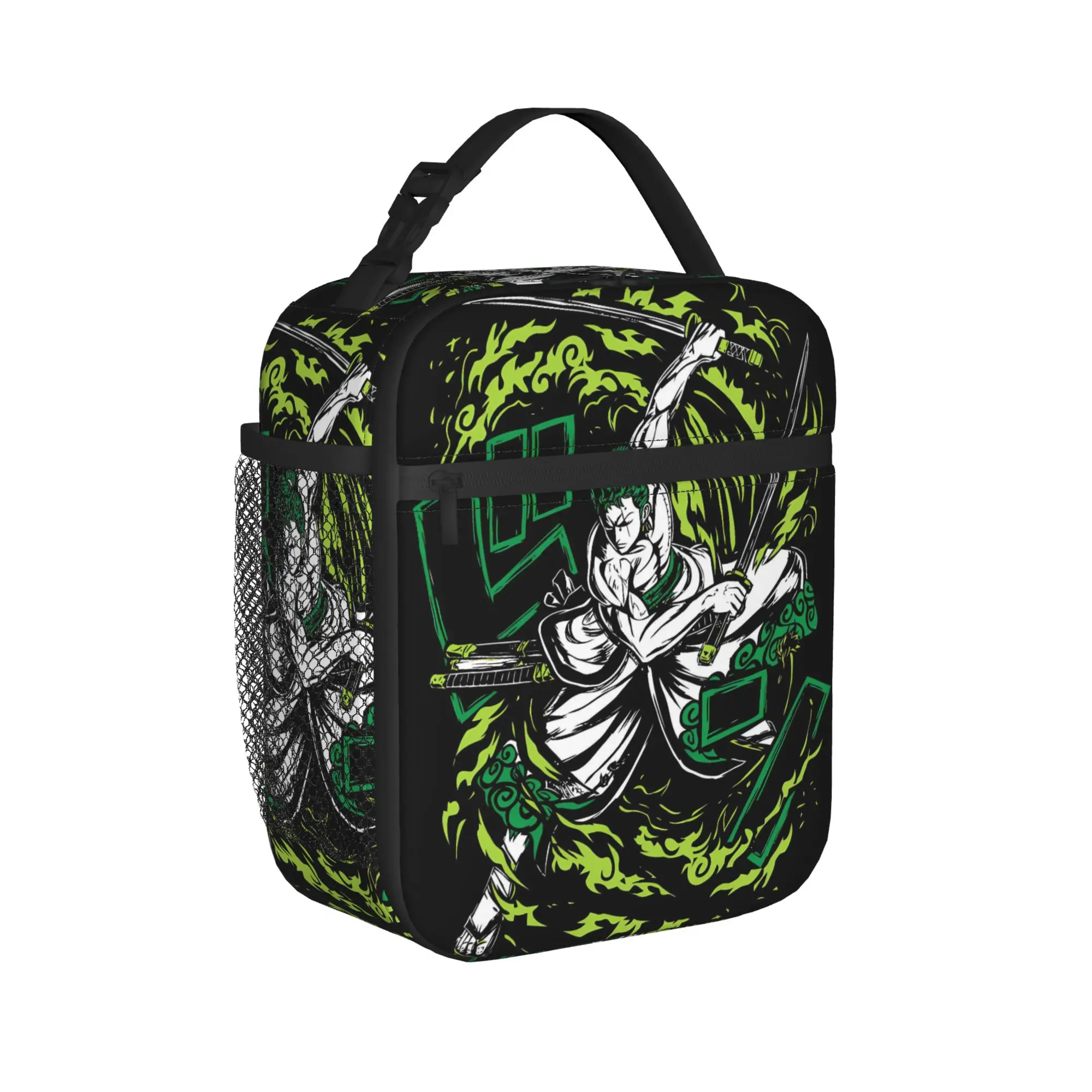 Lunch Bag Zoro Green Ink Anime School Lunch Box For Women  Cute Portable Graphic Design Thermal Tote Handbags