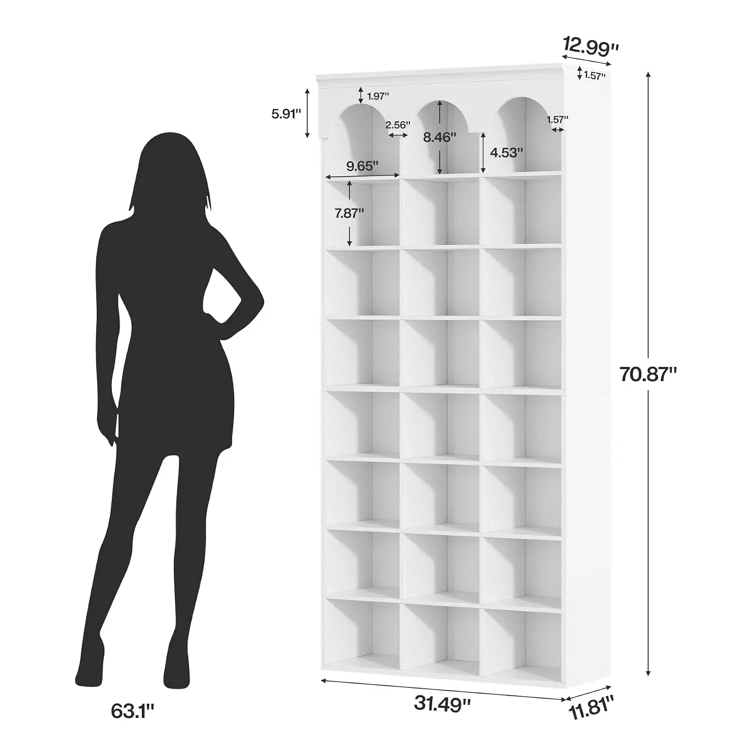 Tall Shoe Storage Cabinet with 24 Cubby Organizer, 70.87 Inch Entryway Hallway Bedroom Furniture, Customized