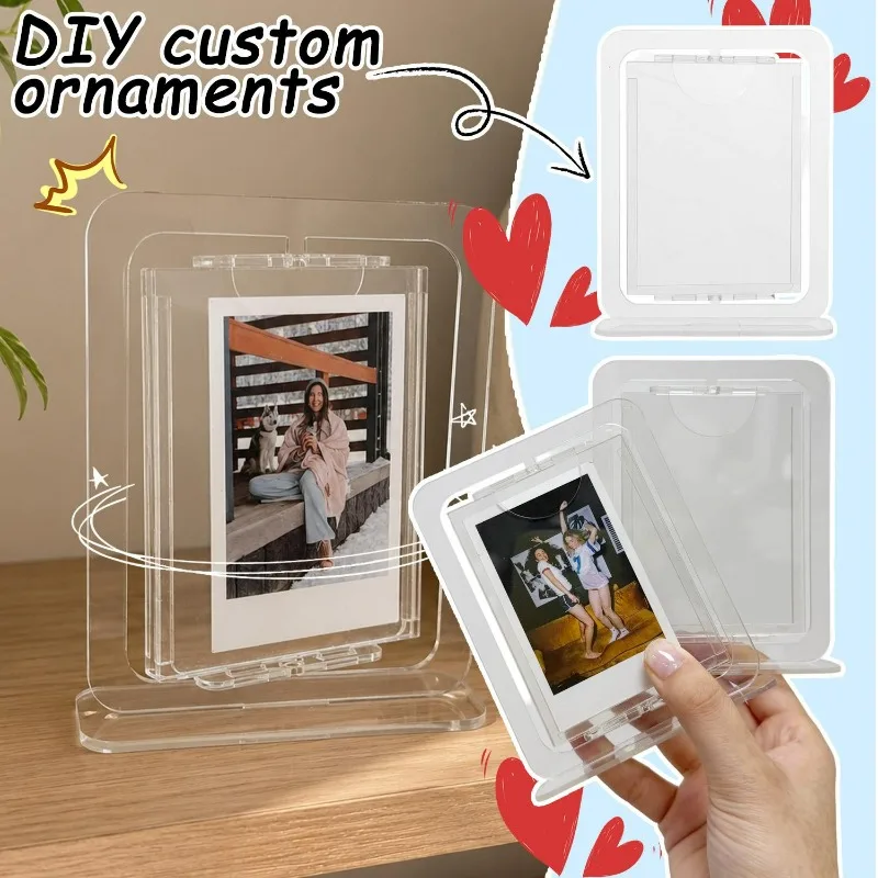 Rotating Clear Acrylic Picture Frame 3 Inch Display Stand for Polaroid Photos Desk Card Holder Instagram Style Home Decor Gift view 3