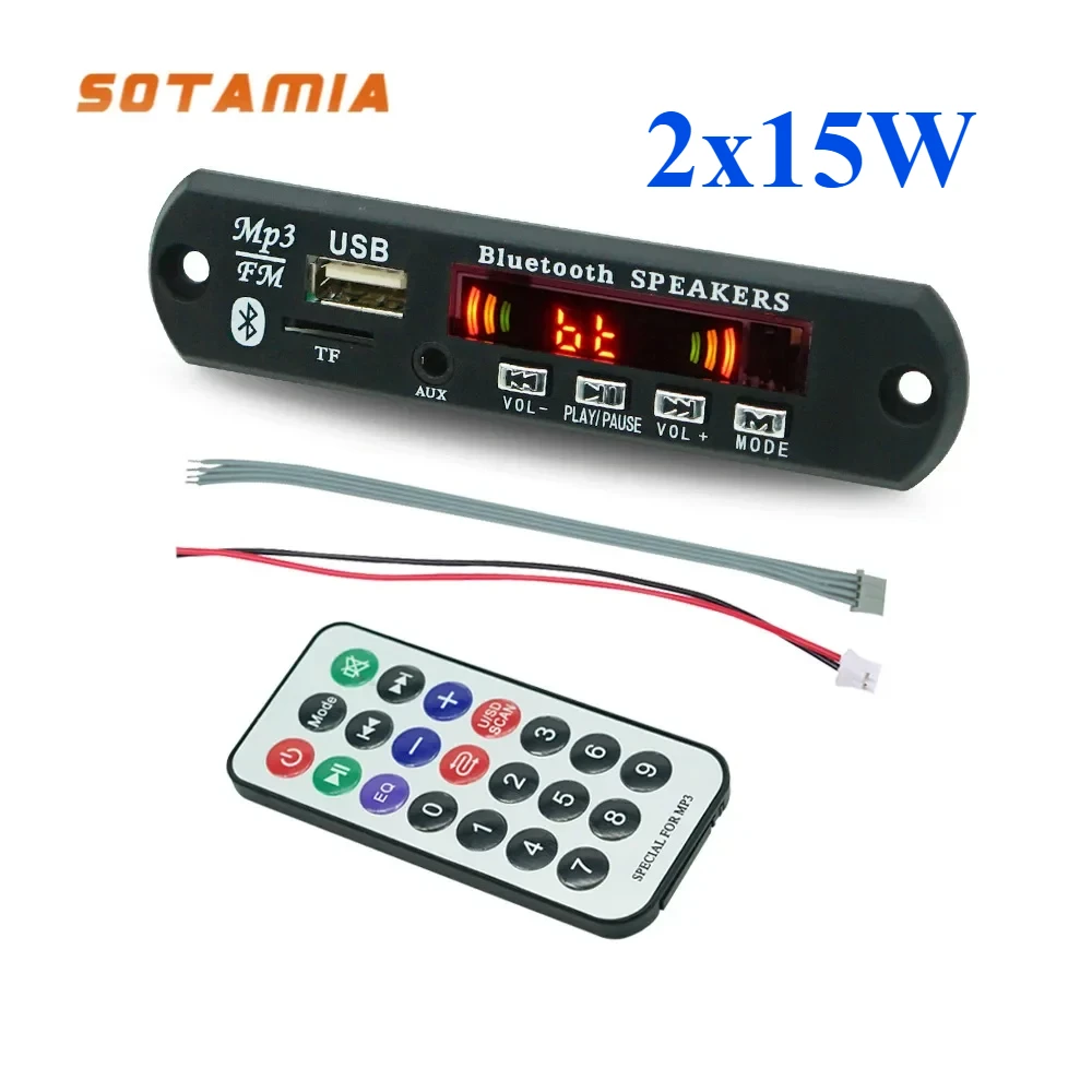 

SOTAMIA 12V Bluetooth MP3 Decoder Board Power Amplifier 2x15W Stereo Amplifier Support USB TF FM AUX Decoding WMA WAV FLAC APE