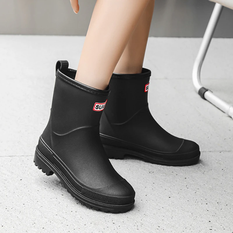 Water Boots for Woman for Rain Rubber Shoes Waterproof Galoshes Garden Working Fishing Ankle Chunky Rainboots Kitchen Shoes