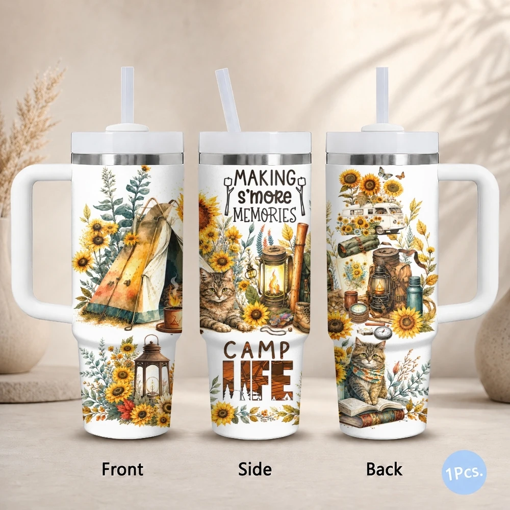 

Camping Adventure Vacuum Flasks 40oz Stainless Steel Insulated Tumbler with Handle Straw Lid Leakproof Travel Mug