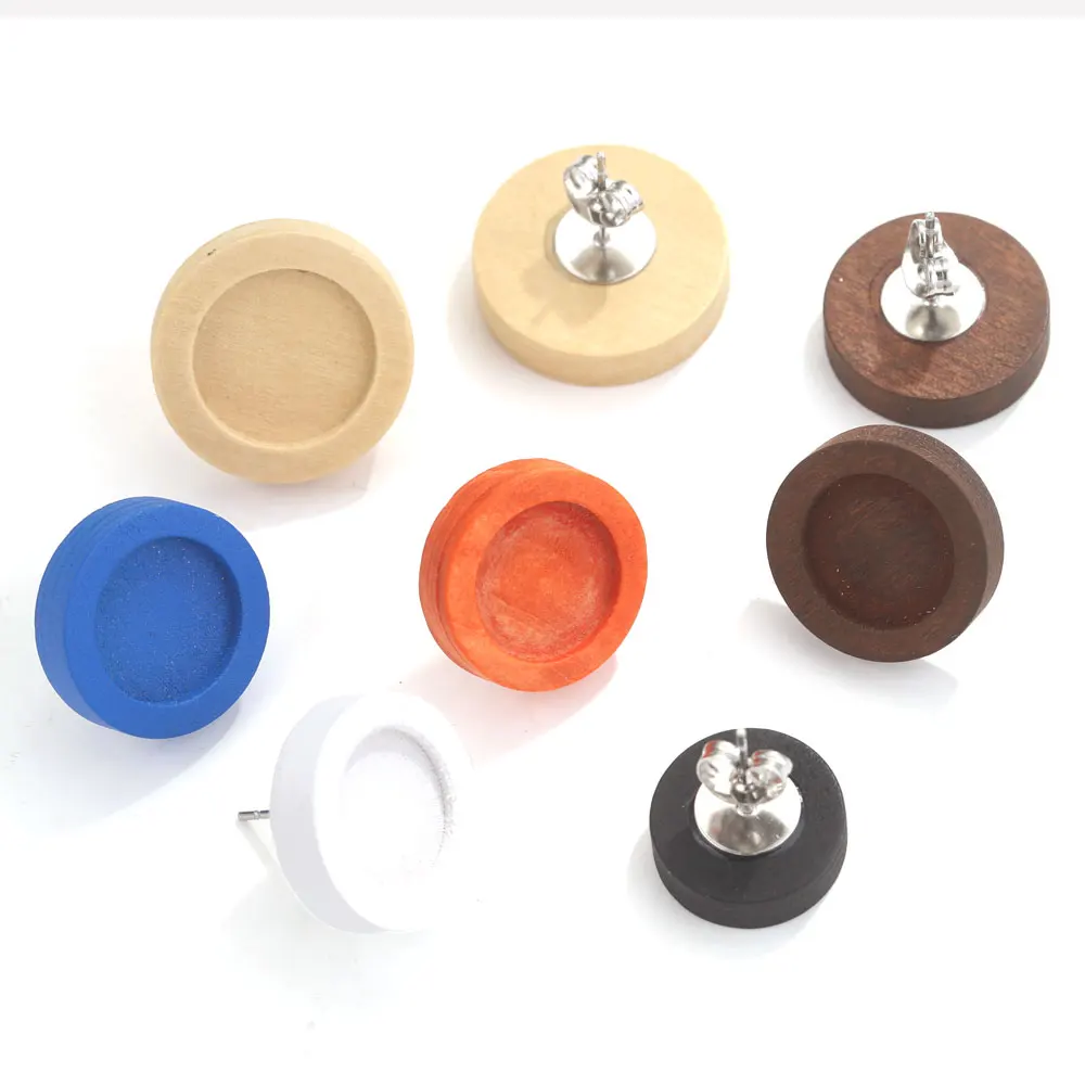 

20pcs Wood Flat Stud Earring Setting Blank Earring Base Resin Cabochon Tray Diy Jewelry Making Supplies Wholesale