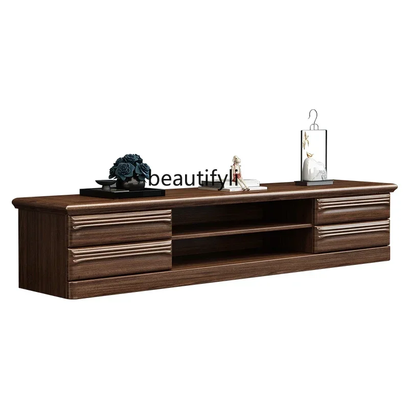 

Walnut Solid Wood TV Cabinet Coffee Table Combination Suit Living Room Light Luxury New Chinese Modern Simple Floor Cabinet