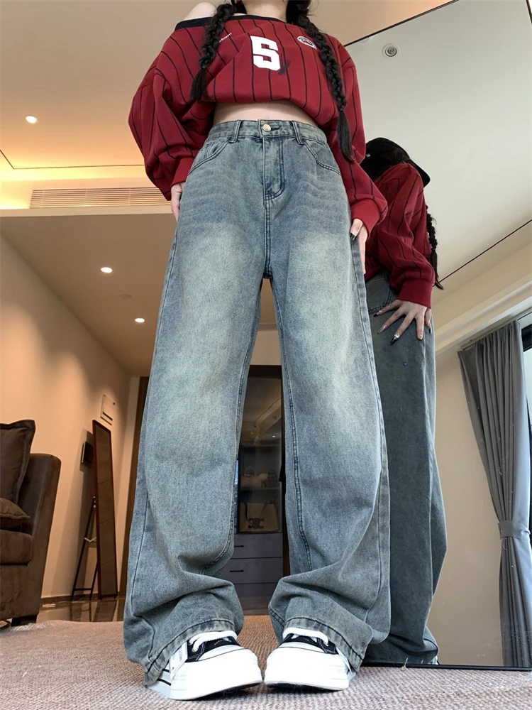 

Women's Solid Color Straight Classic Thin Jeans Vintage Denim Pants High Waisted Casual Y2k Streetwear Cool Girl Vibe Trouser